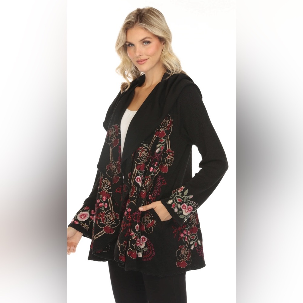 Johnny Was BIYA Black Claudette
Hooded Sweater Cardigan